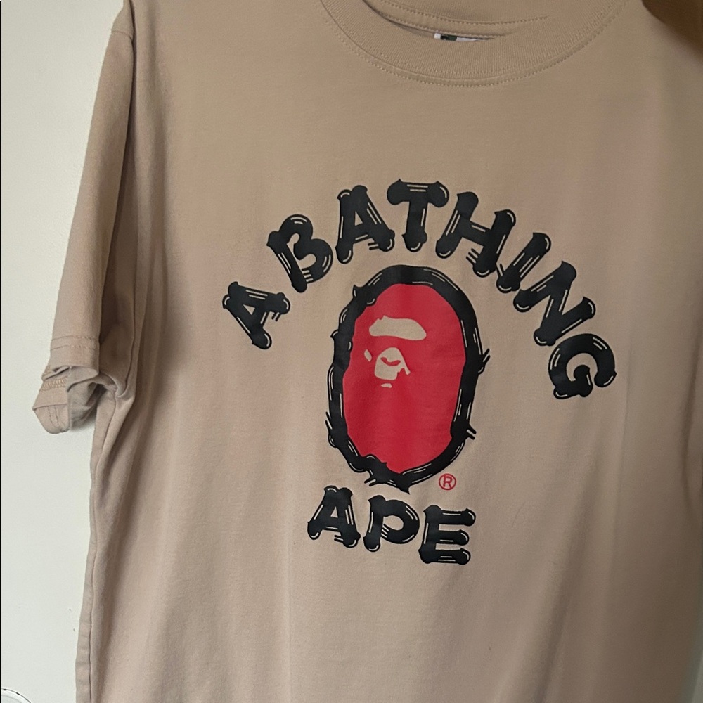 Bape Tan T-Shirt with Red and Black Logo